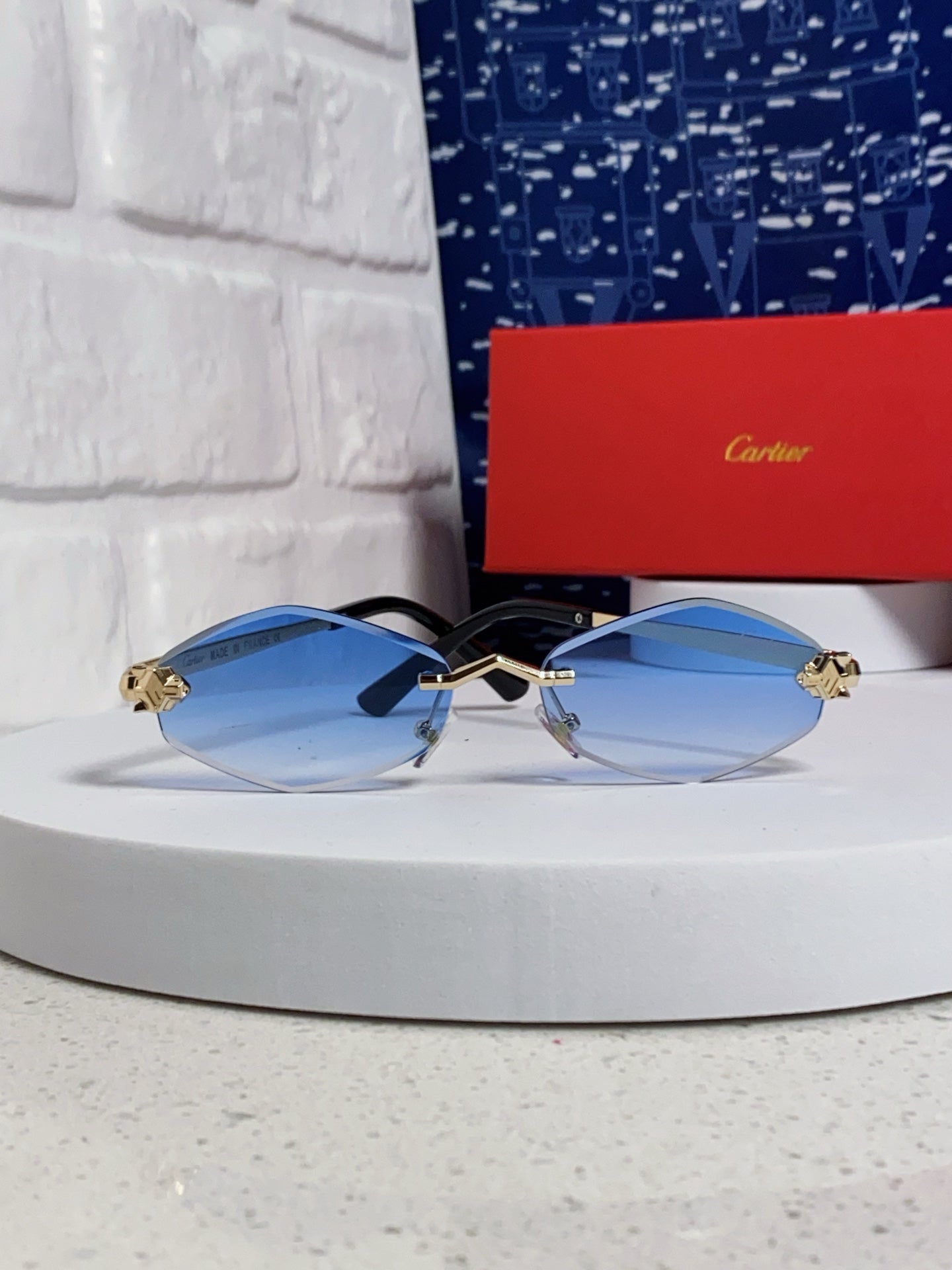 Cartier Lightweight Metal Rimless Blue Lens Sunglasses for Women - detail image 2