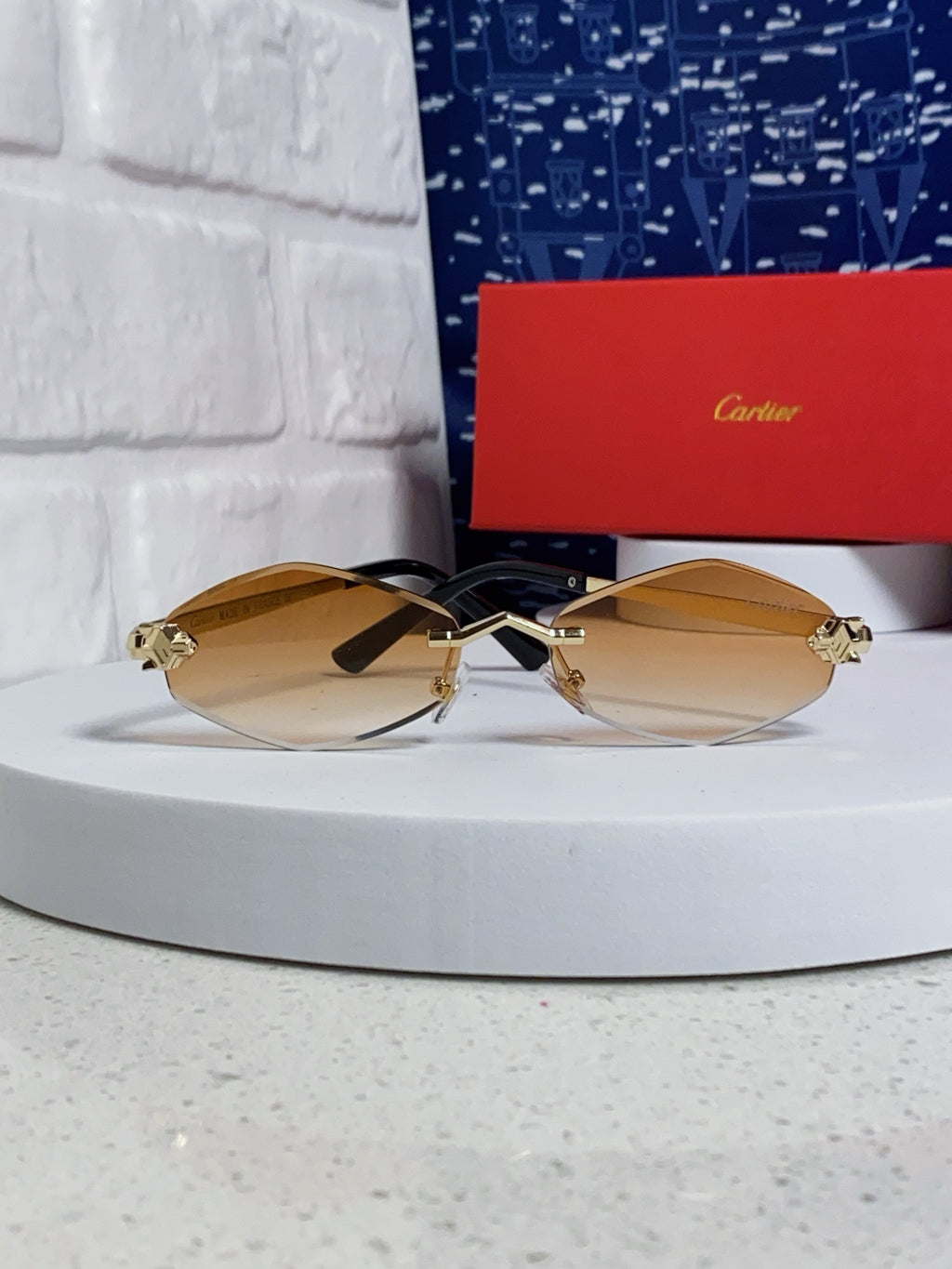 Cartier Lightweight Metal Rimless Gold Lens Sunglasses for Women - detail image 2