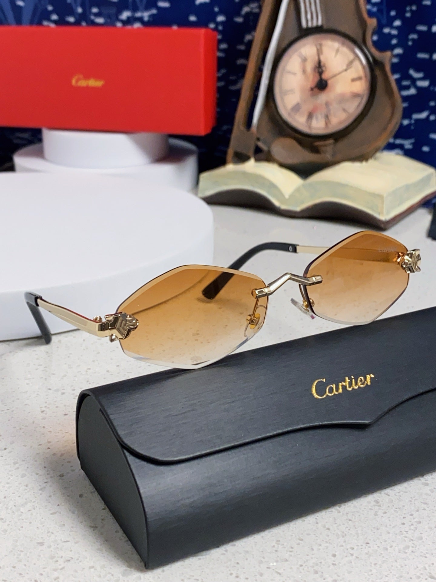 Cartier Lightweight Metal Rimless Gold Lens Sunglasses for Women - detail image 10