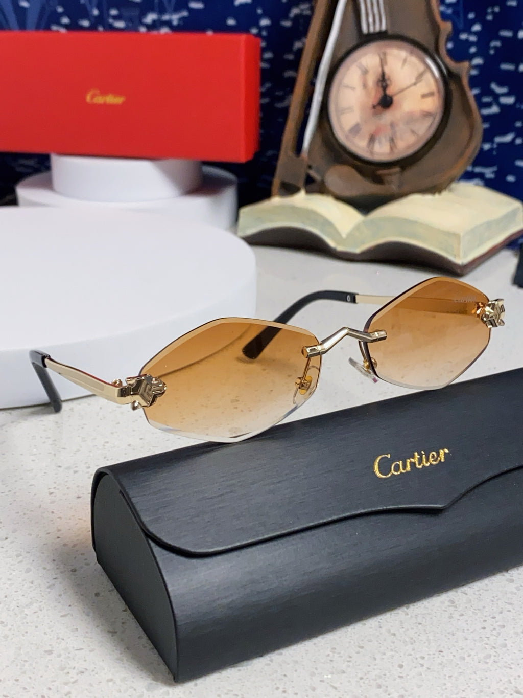 Cartier Lightweight Metal Rimless Gold Lens Sunglasses for Women - 415849 - detail image 10
