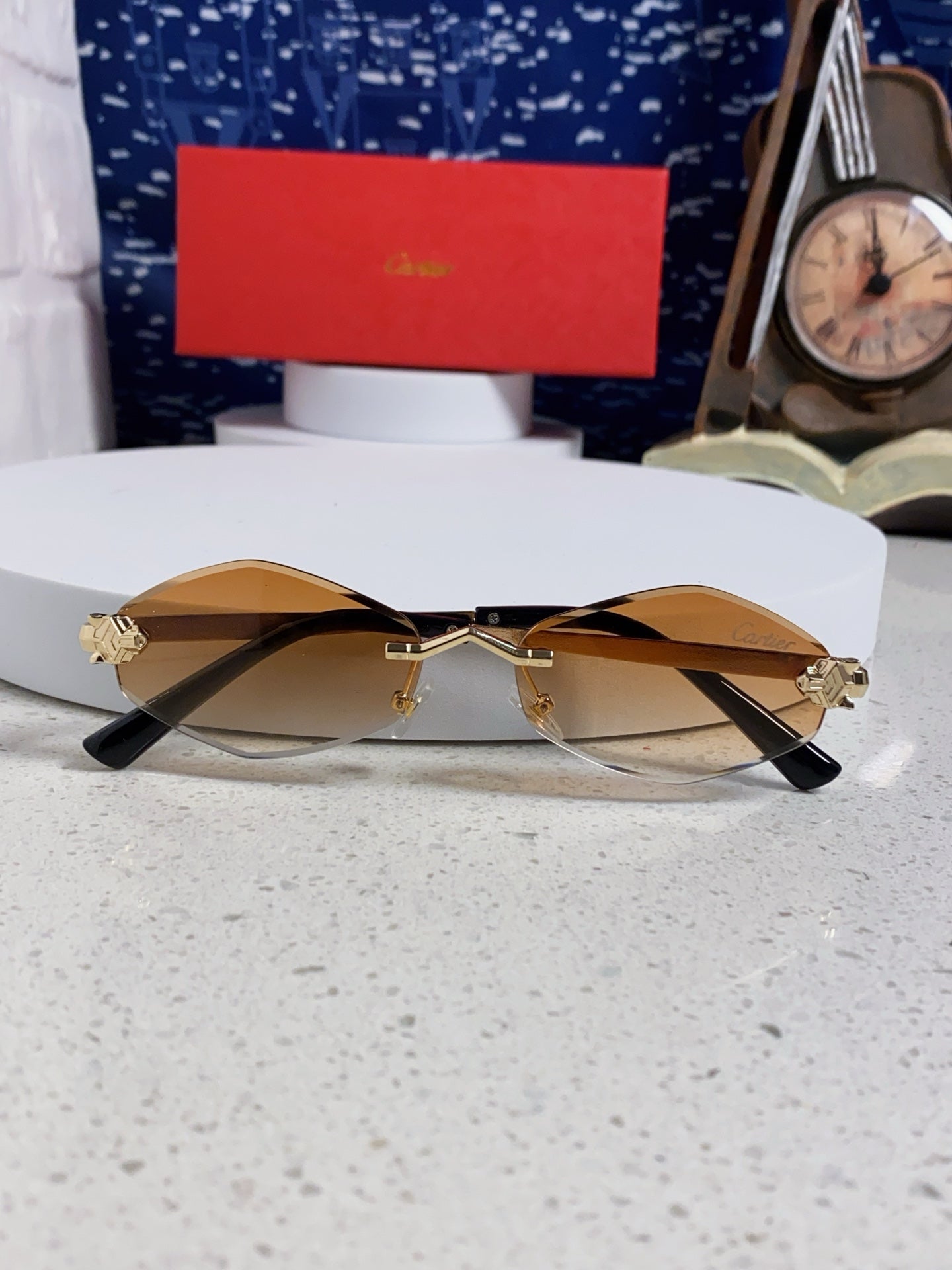 Cartier Lightweight Metal Rimless Gold Lens Sunglasses for Women - detail image 9