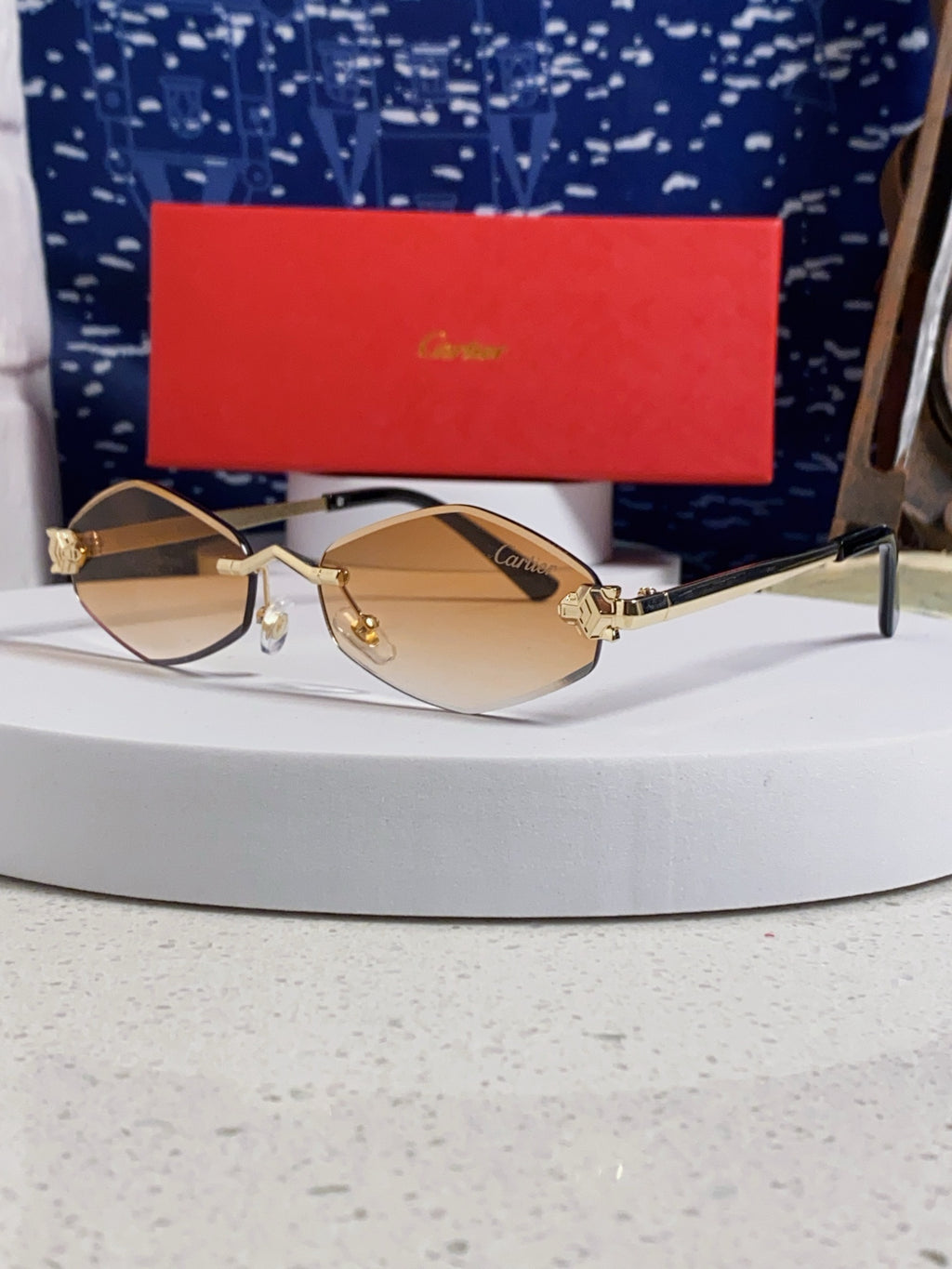 Cartier Lightweight Metal Rimless Gold Lens Sunglasses for Women