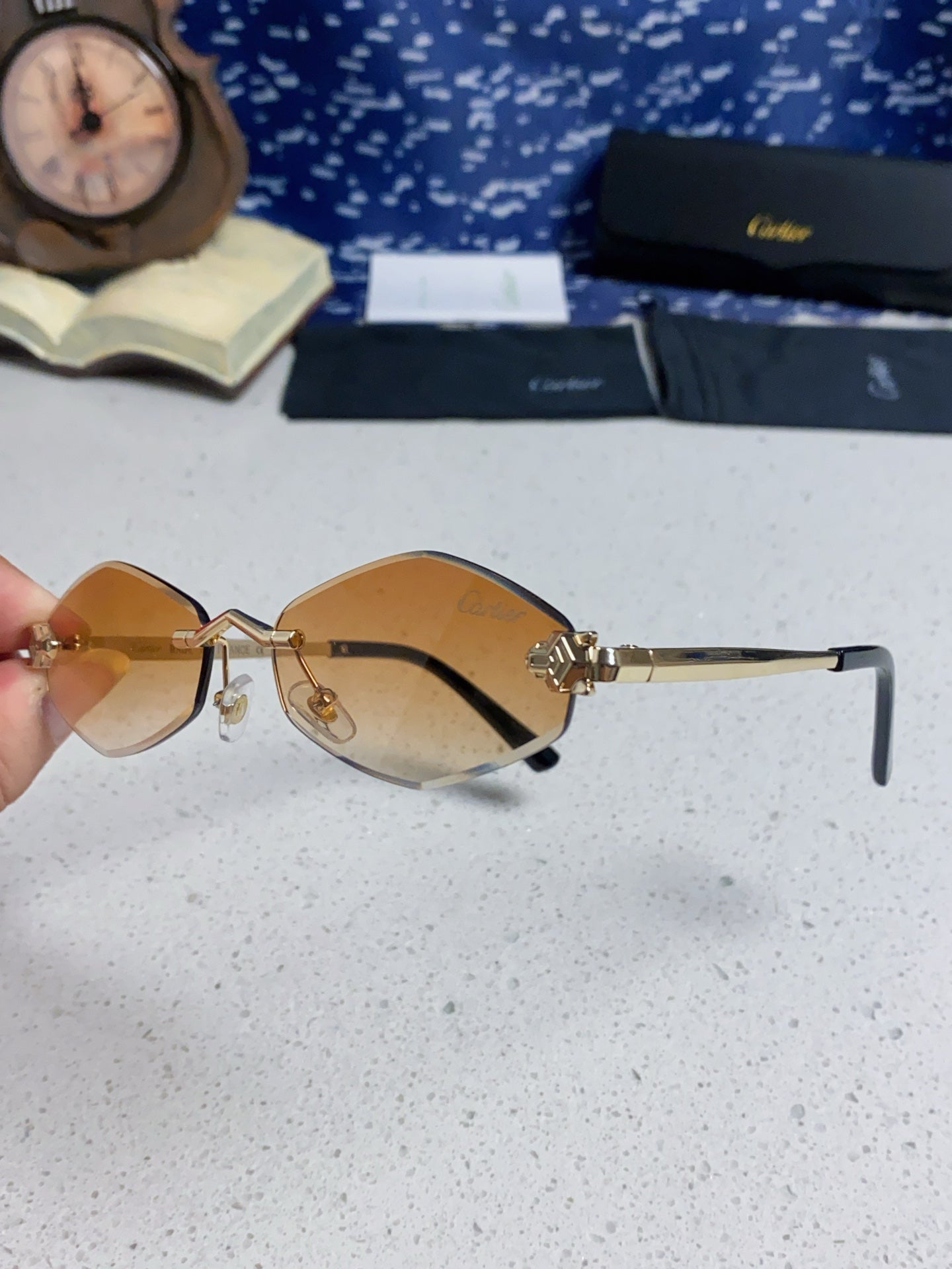 Cartier Lightweight Metal Rimless Gold Lens Sunglasses for Women - 415849 - detail image 6