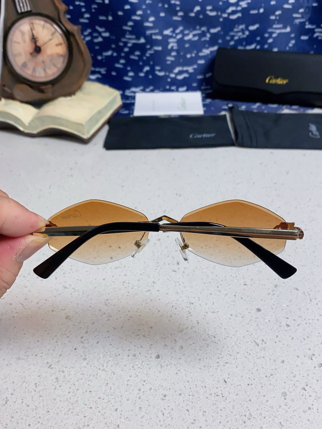 Cartier Lightweight Metal Rimless Gold Lens Sunglasses for Women - 415849 - detail image 5
