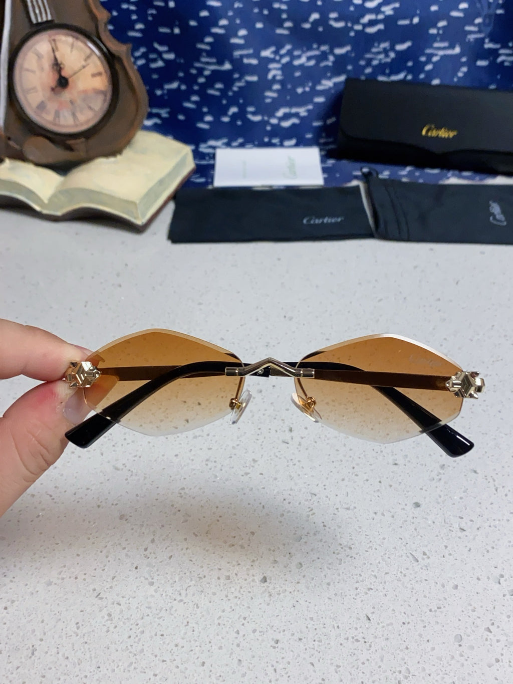 Cartier Lightweight Metal Rimless Gold Lens Sunglasses for Women - detail image 4