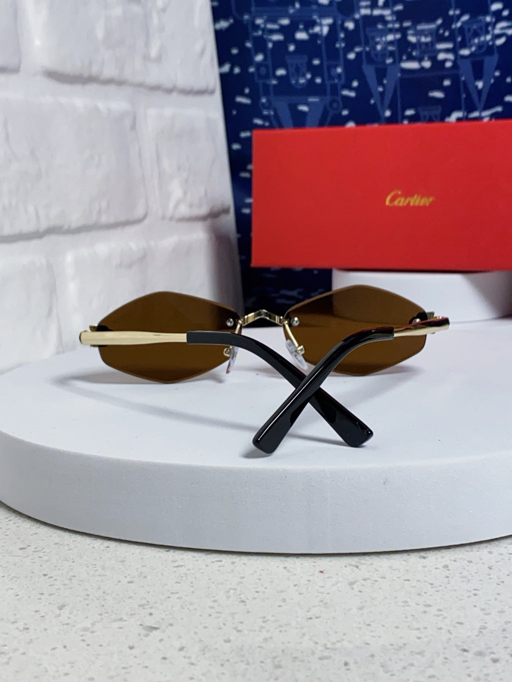 Cartier Lightweight Metal Rimless Brown Lens Sunglasses for Women - 415850 - detail image 3