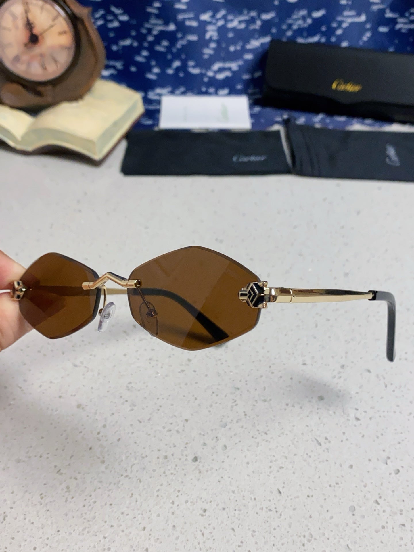 Cartier Lightweight Metal Rimless Brown Lens Sunglasses for Women - 415850 - detail image 6