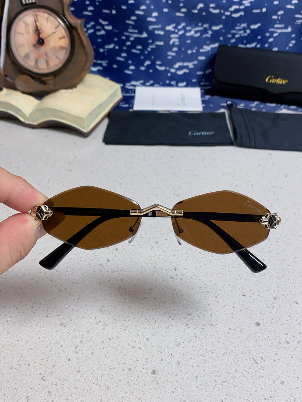 Cartier Lightweight Metal Rimless Brown Lens Sunglasses for Women - 415850 - detail image 4