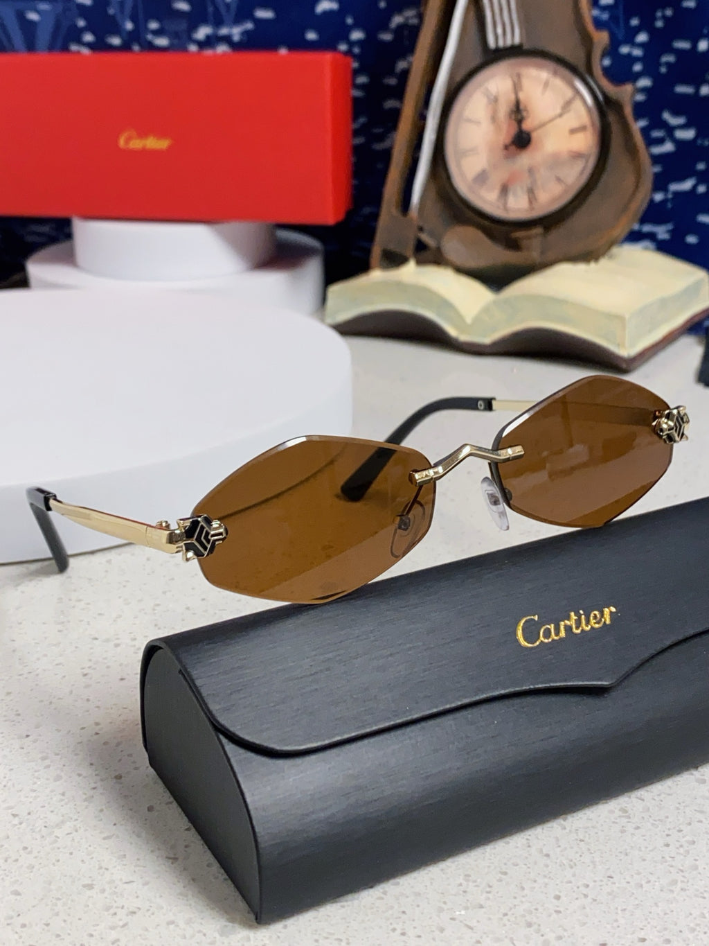 Cartier Lightweight Metal Rimless Brown Lens Sunglasses for Women - 415850 - detail image 9