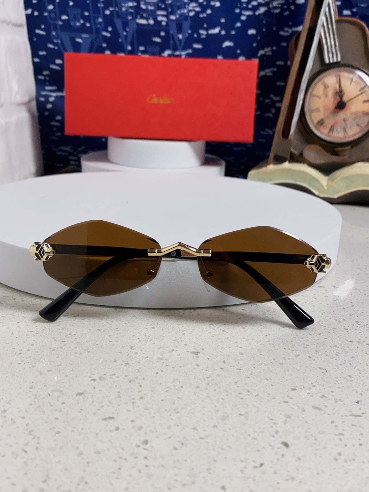 Cartier Lightweight Metal Rimless Brown Lens Sunglasses for Women - 415850 - detail image 8