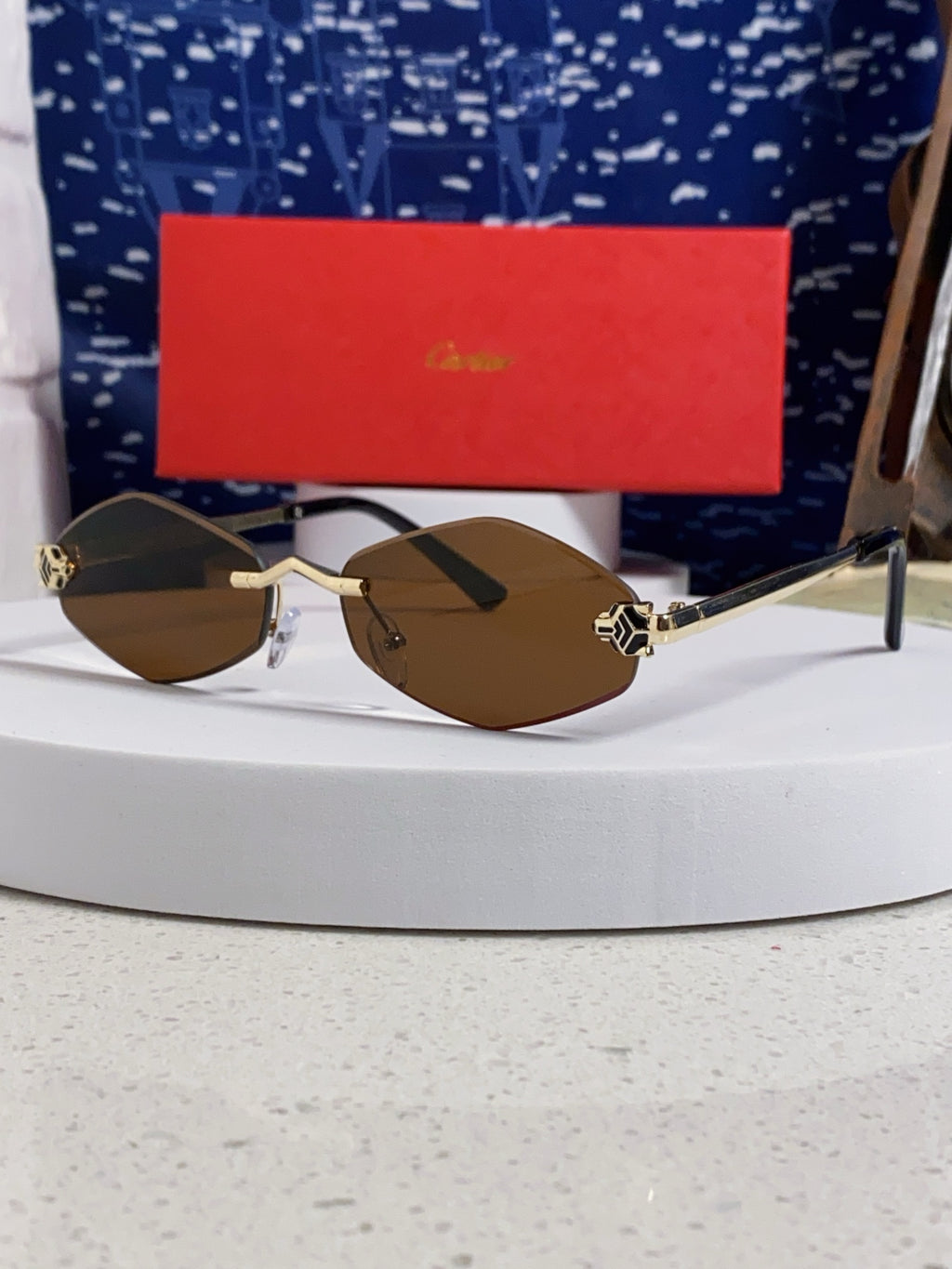 Cartier Lightweight Metal Rimless Brown Lens Sunglasses for Women - 415850