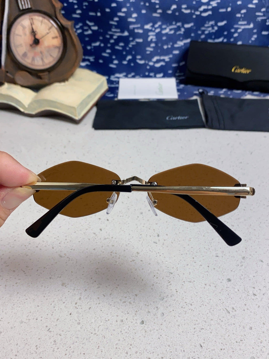 Cartier Lightweight Metal Rimless Brown Lens Sunglasses for Women - 415850 - detail image 5
