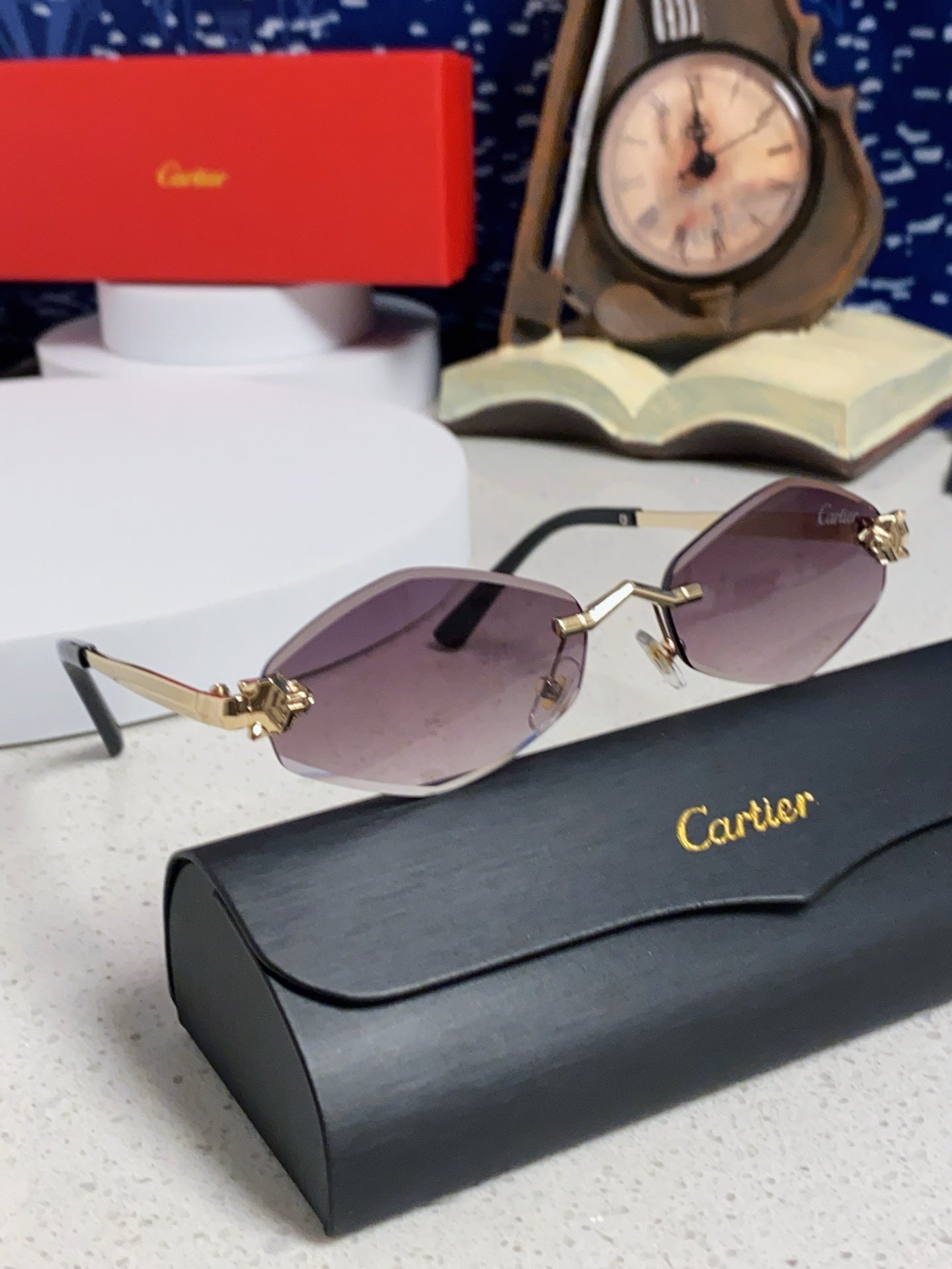 Cartier Lightweight Metal Rimless Silver Lens Sunglasses for Women - 449443 - detail image 10