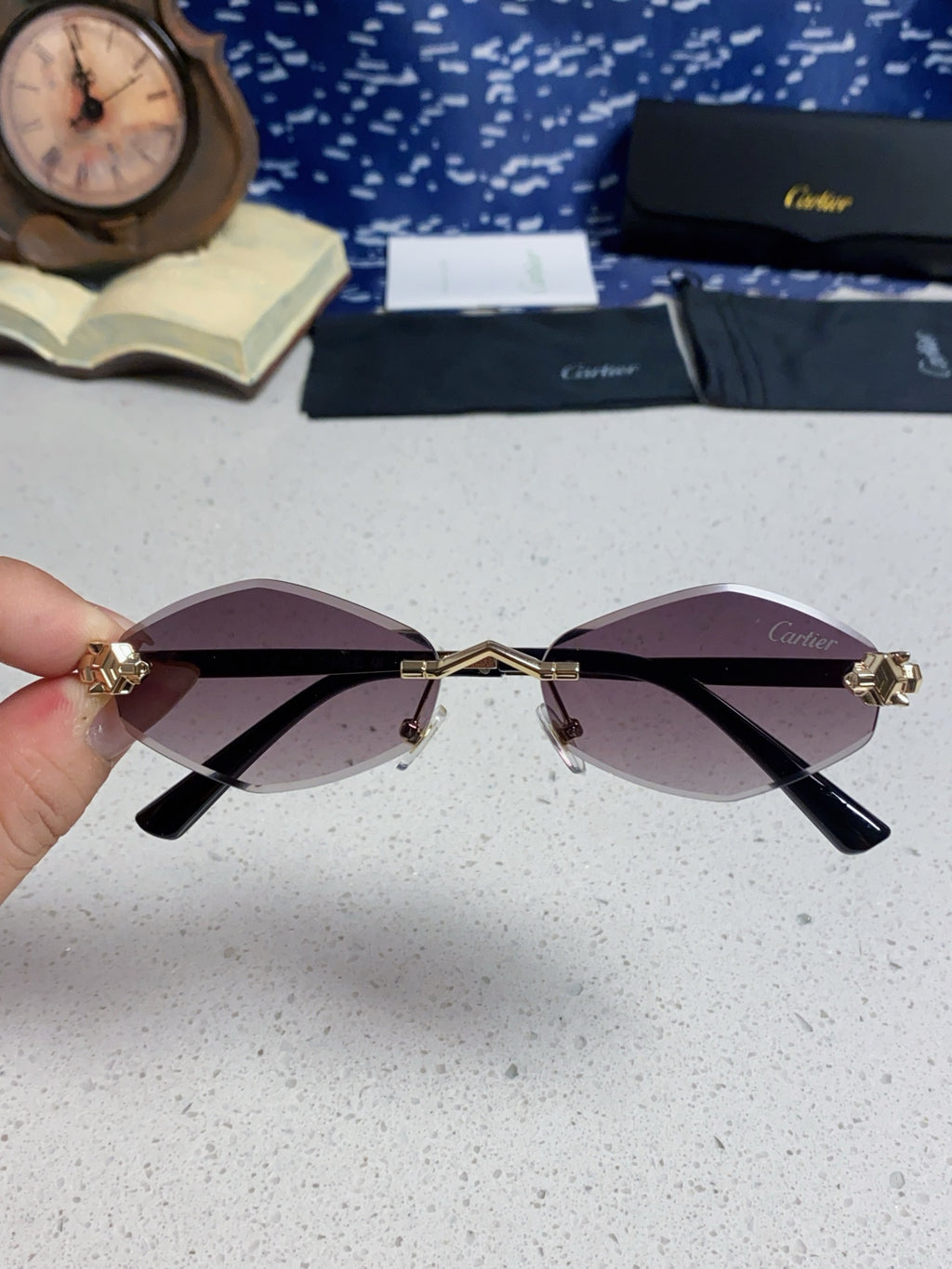 Cartier Lightweight Metal Rimless Silver Lens Sunglasses for Women - 415851 - detail image 4