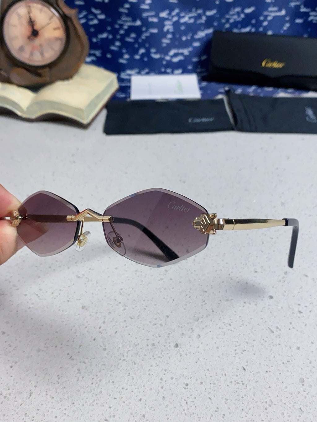 Cartier Lightweight Metal Rimless Silver Lens Sunglasses for Women - 415851 - detail image 6