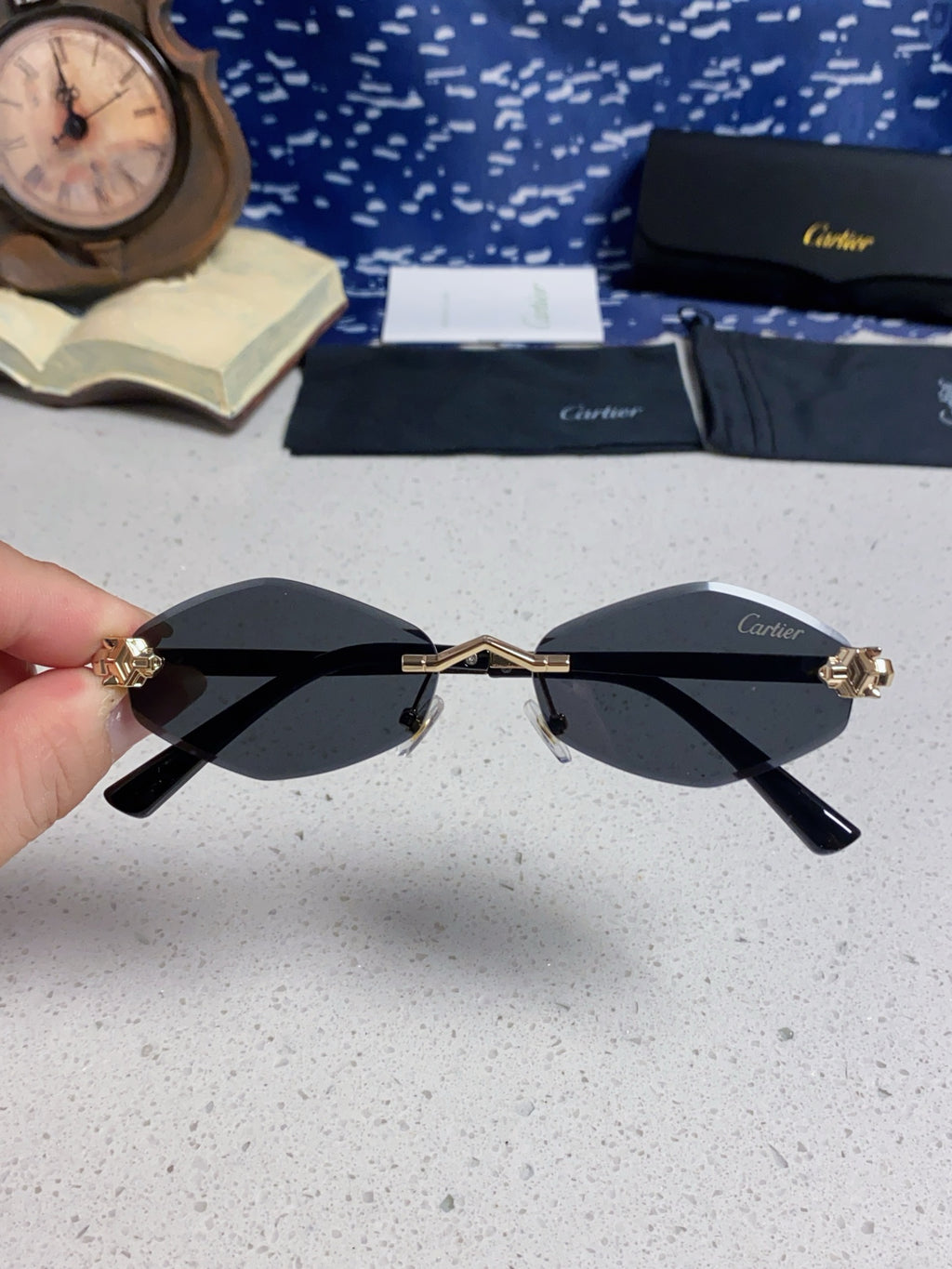Cartier Lightweight Metal Rimless Silver Lens Sunglasses for Women - detail image 4