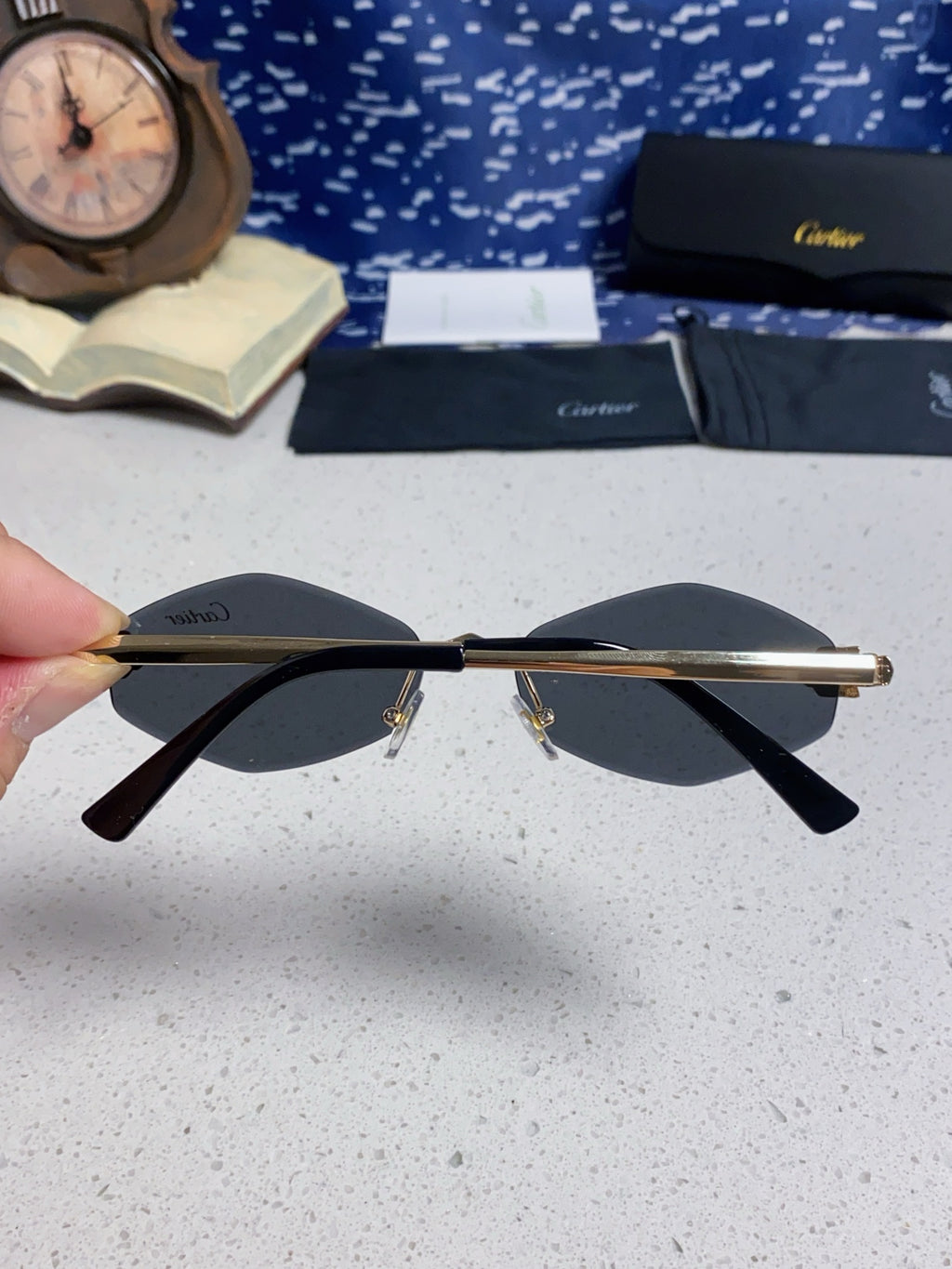 Cartier Lightweight Metal Rimless Silver Lens Sunglasses for Women - detail image 5