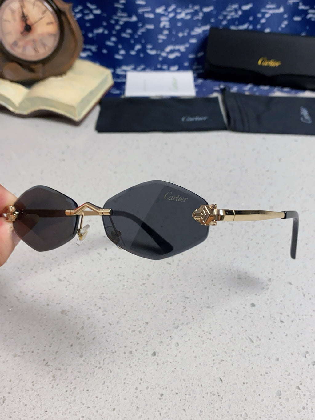 Cartier Lightweight Metal Rimless Silver Lens Sunglasses for Women - 415852 - detail image 6