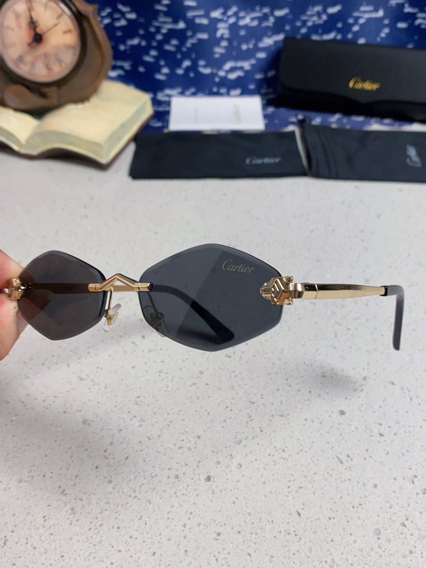 Cartier Lightweight Metal Rimless Silver Lens Sunglasses for Women - 415852 - detail image 6