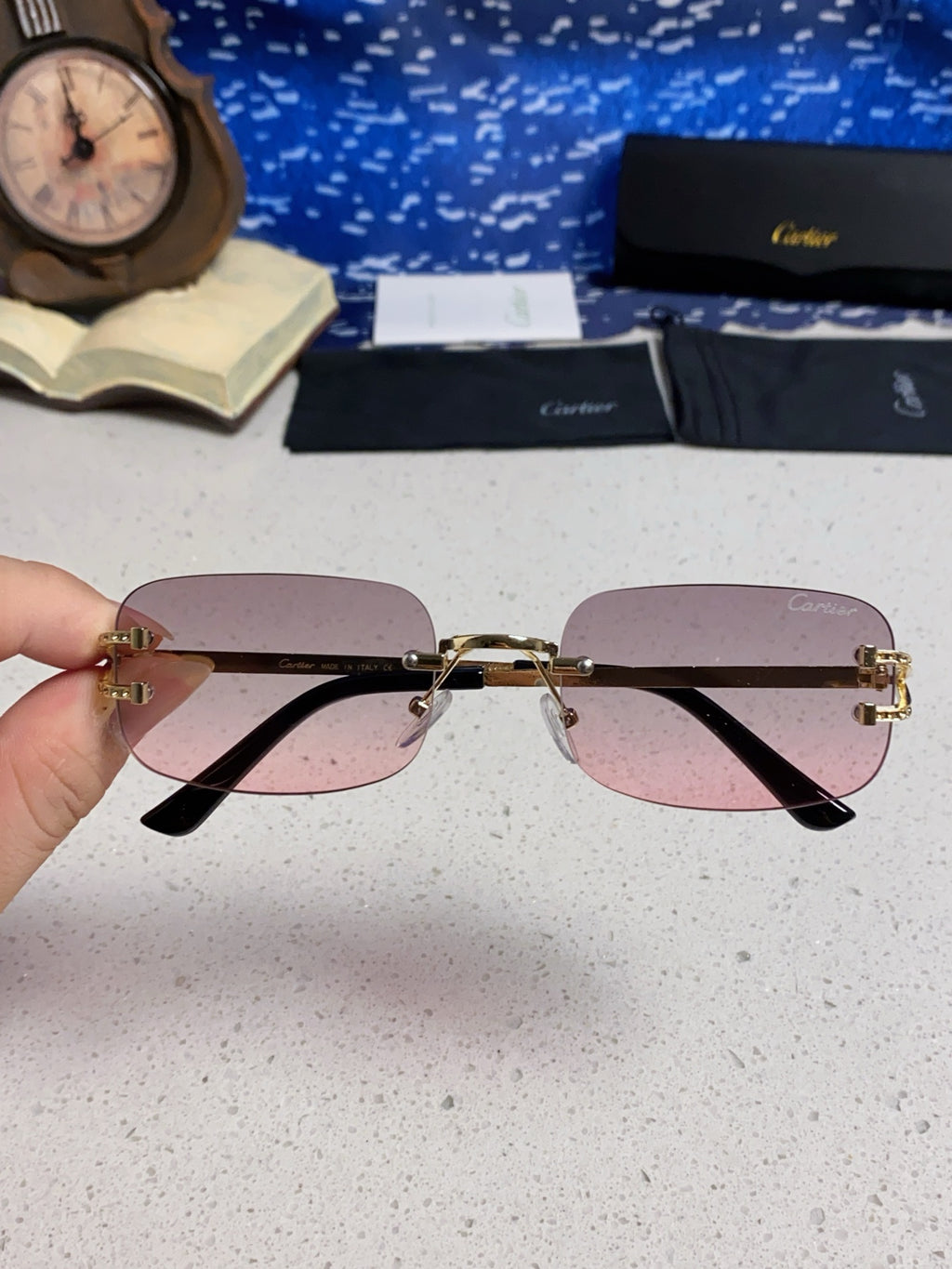 Cartier Lightweight Rimless Silver Lens Sunglasses for Men & Women - 449478 - detail image 4