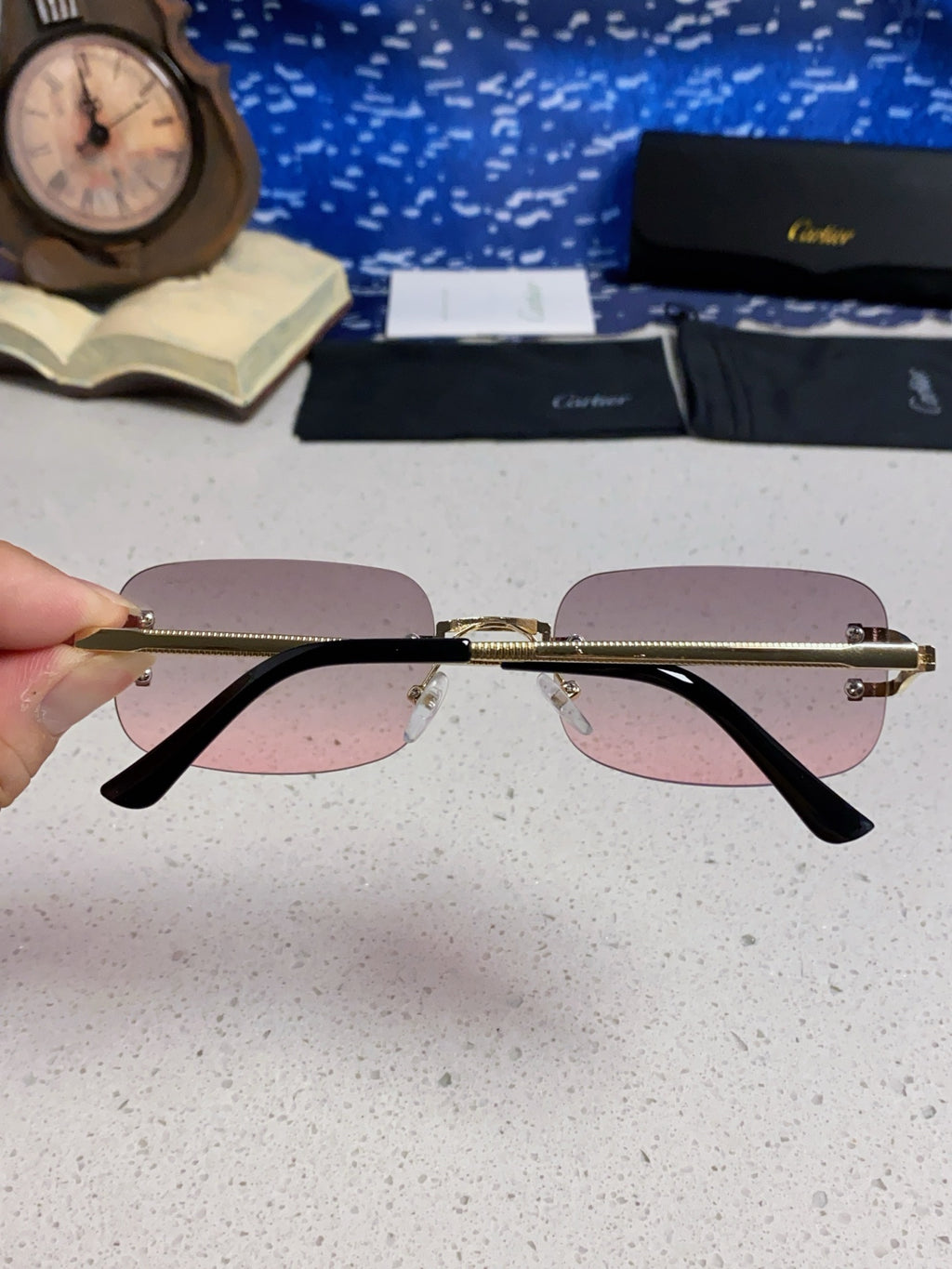 Cartier Lightweight Rimless Silver Lens Sunglasses for Men & Women - 449478 - detail image 5