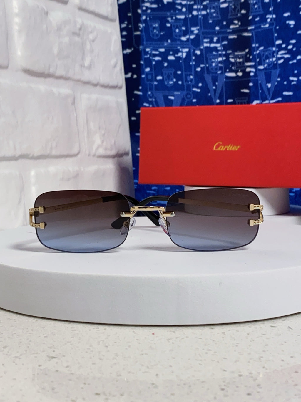 Cartier Lightweight Rimless Blue Lens Sunglasses for Men & Women - 449479 - detail image 2