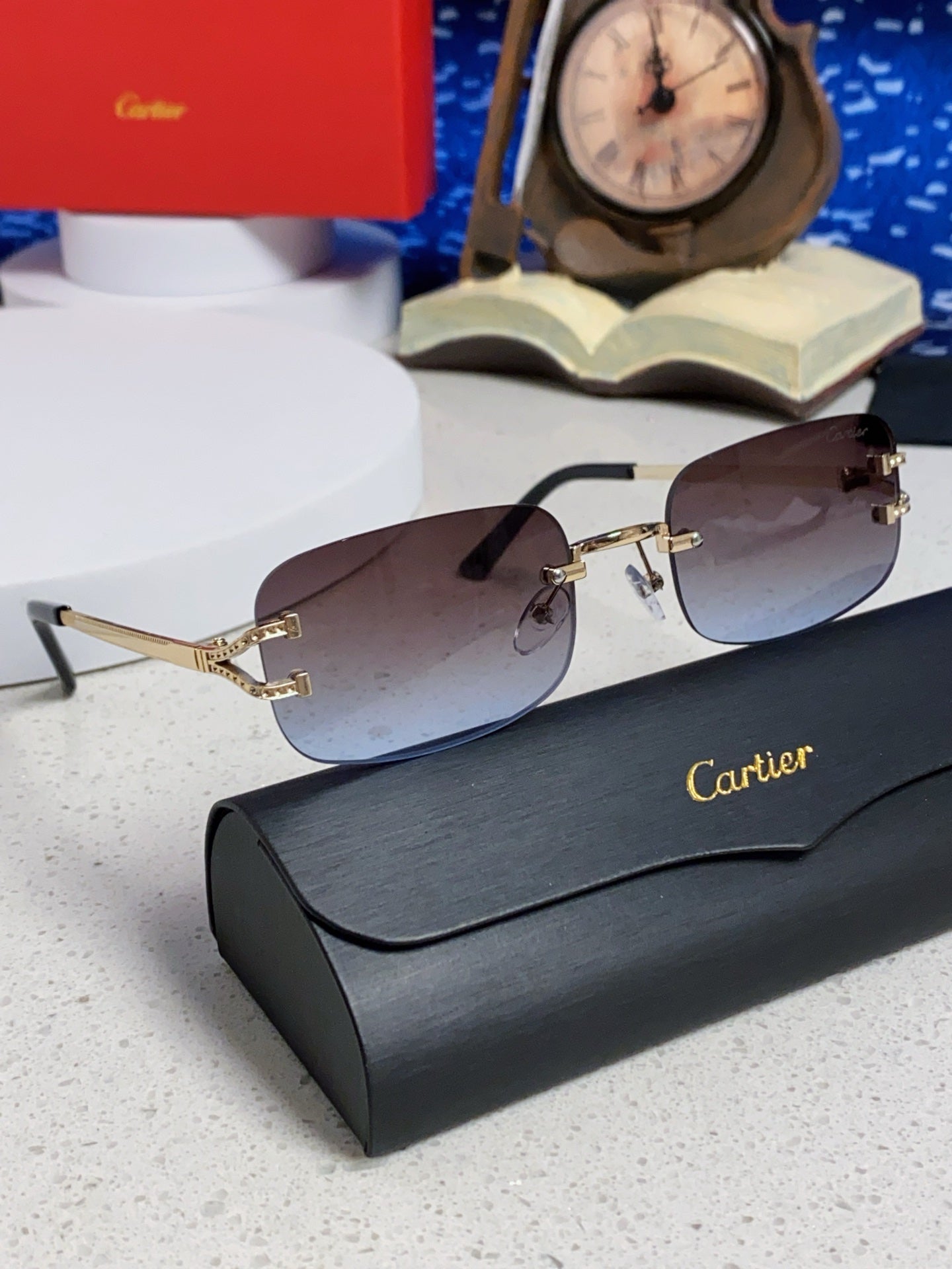 Cartier Lightweight Rimless Blue Lens Sunglasses for Men & Women - 449479 - detail image 10