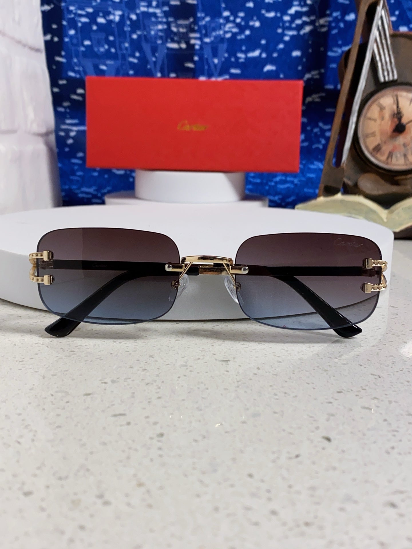 Cartier Lightweight Rimless Blue Lens Sunglasses for Men & Women - 449479 - detail image 9