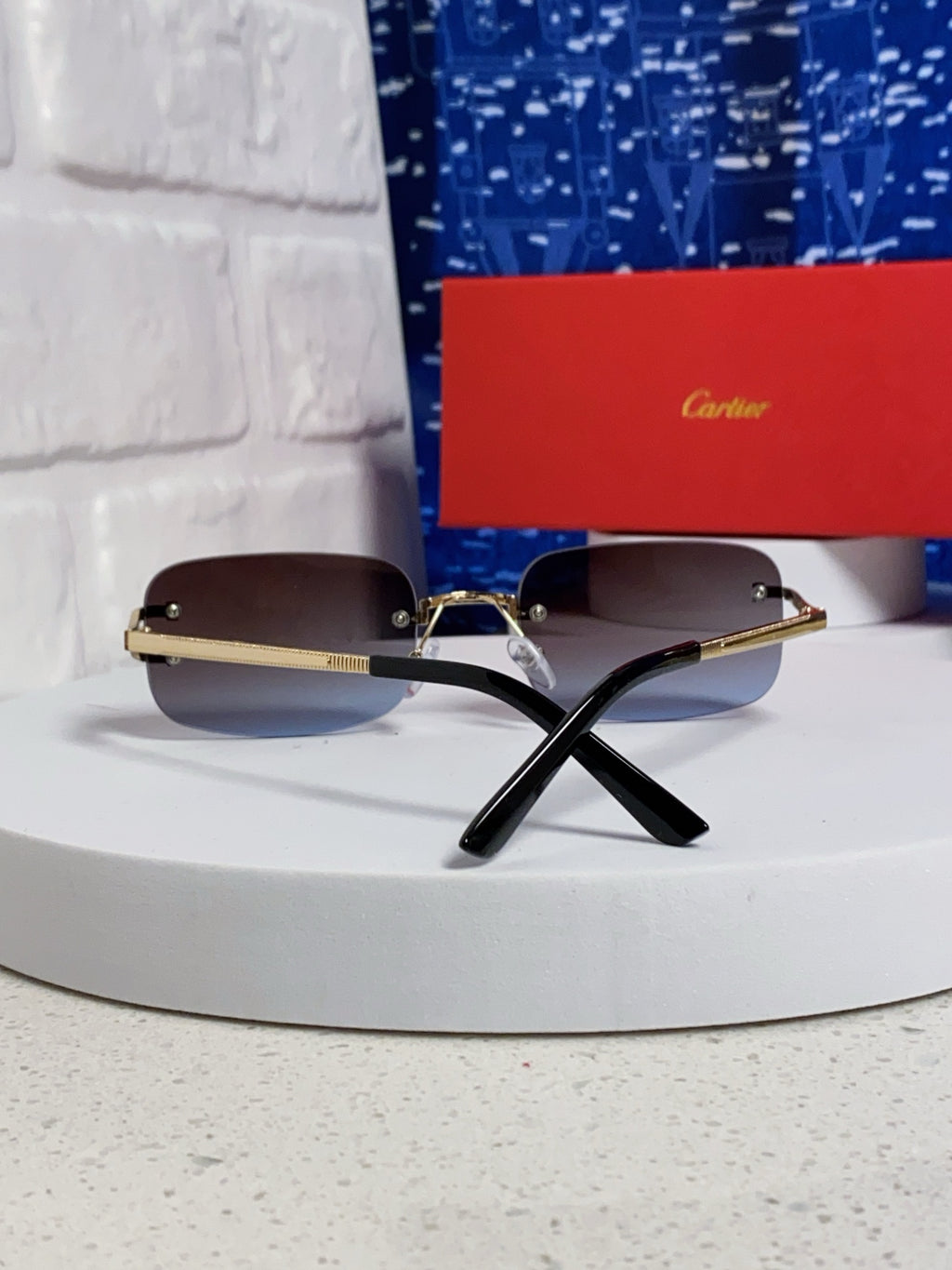 Cartier Lightweight Rimless Blue Lens Sunglasses for Men & Women - 449479 - detail image 3