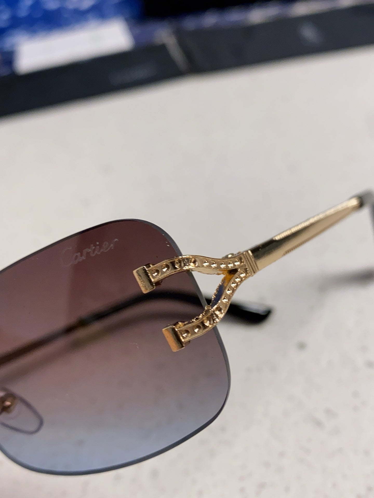 Cartier Lightweight Rimless Blue Lens Sunglasses for Men & Women - 449479 - detail image 7