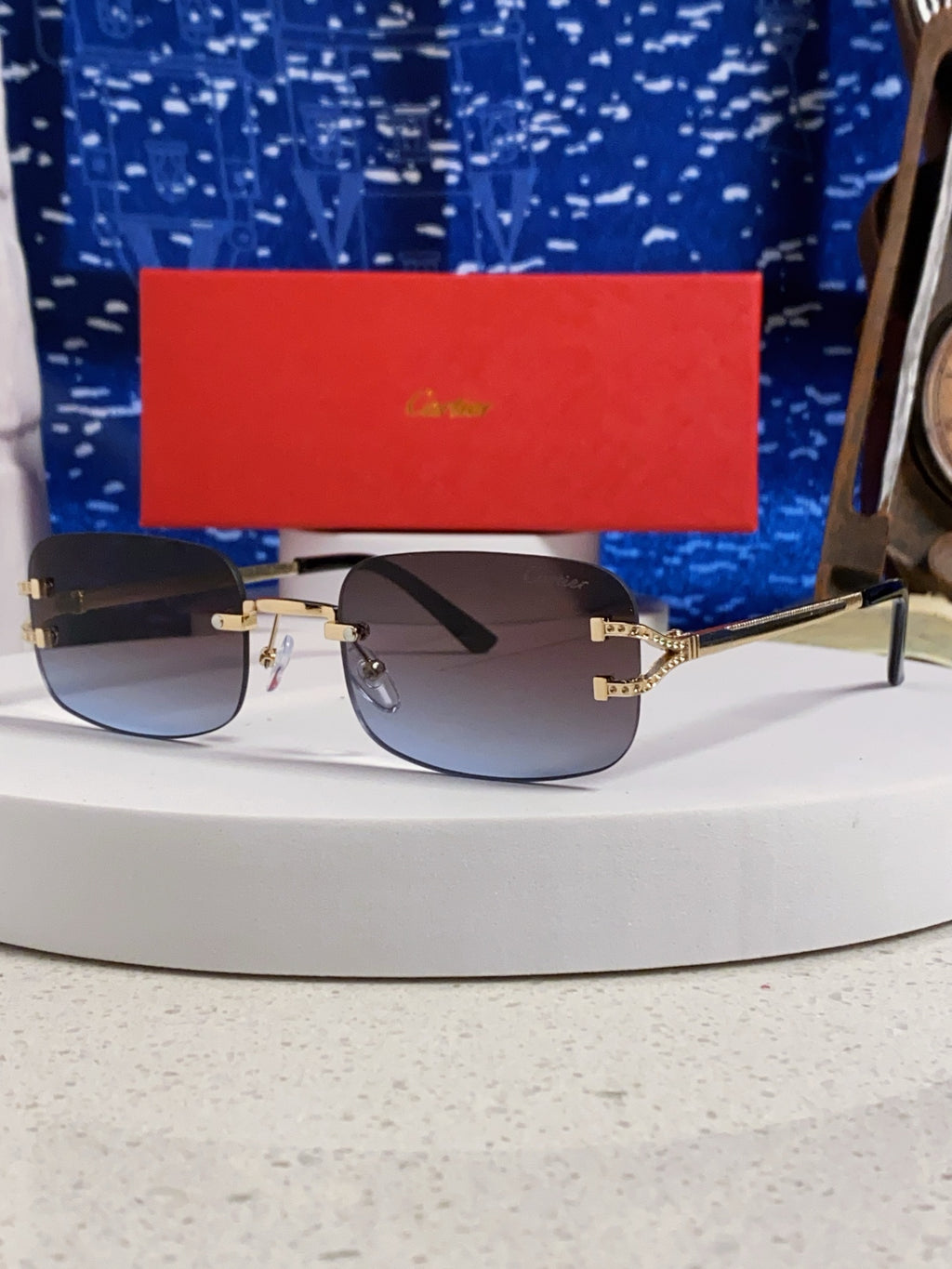 Cartier Lightweight Rimless Blue Lens Sunglasses for Men & Women - 449479