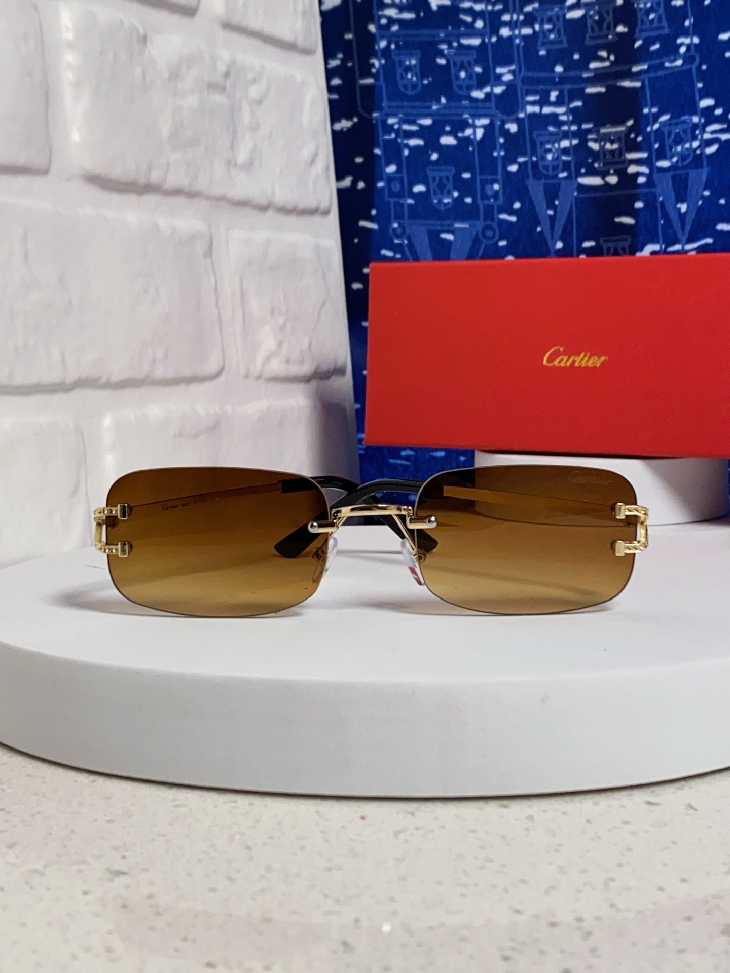 Cartier Lightweight Rimless Brown Lens Sunglasses for Men & Women - 449480 - detail image 2