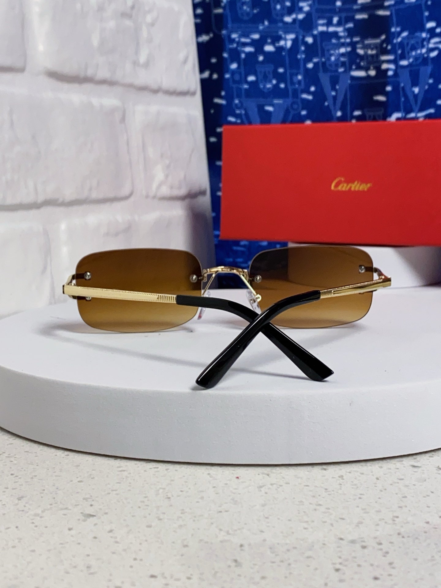 Cartier Lightweight Rimless Brown Lens Sunglasses for Men & Women - 449480 - detail image 3