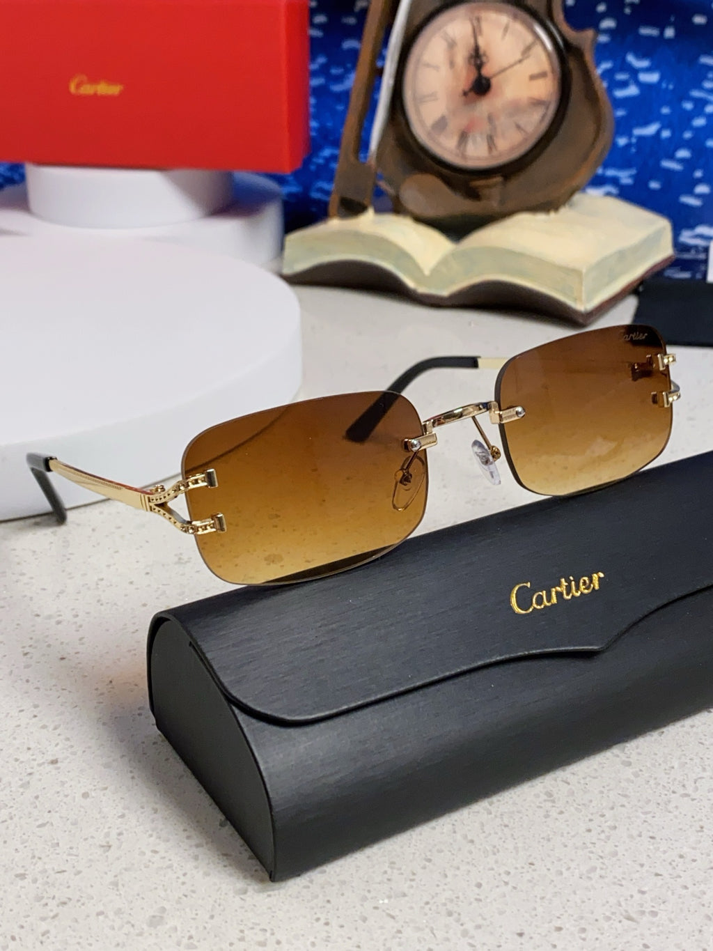 Cartier Lightweight Rimless Brown Lens Sunglasses for Men & Women - 449480 - detail image 10