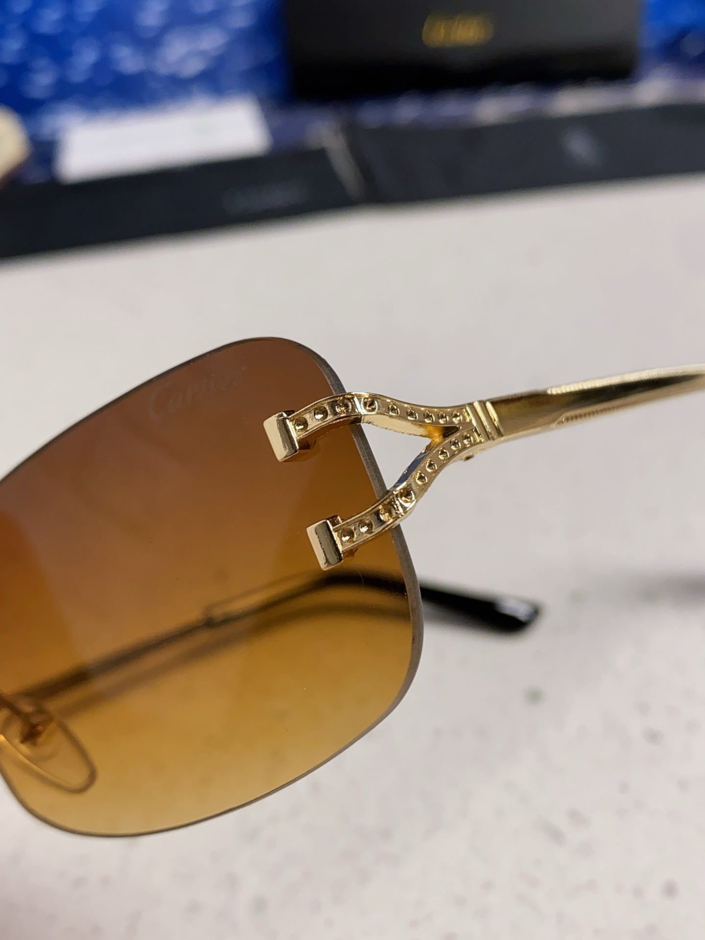Cartier Lightweight Rimless Brown Lens Sunglasses for Men & Women - 449480 - detail image 7