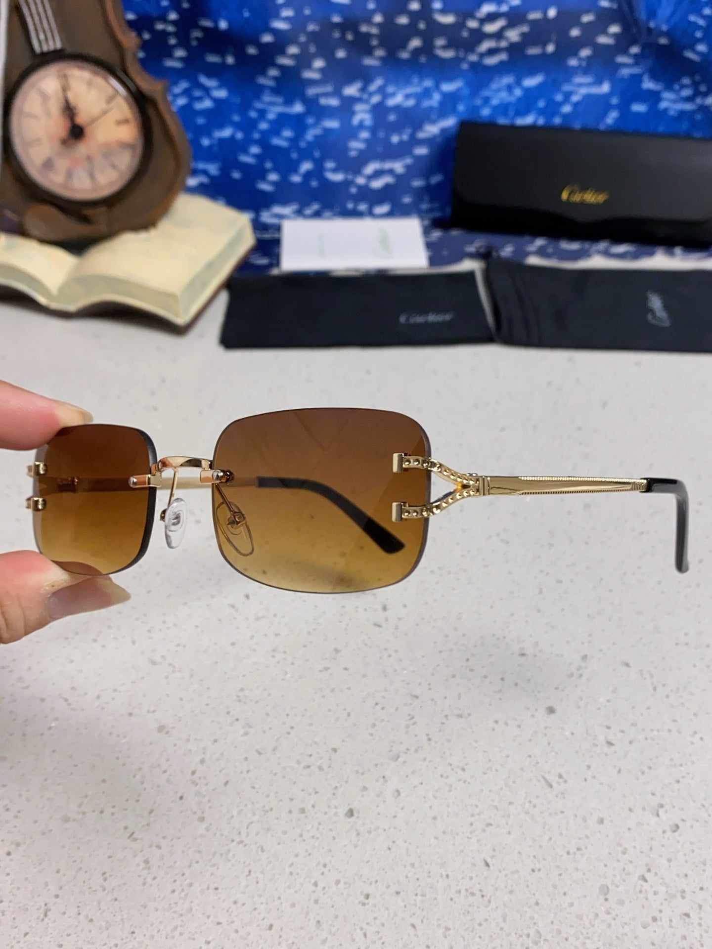 Cartier Lightweight Rimless Brown Lens Sunglasses for Men & Women - 449480 - detail image 6