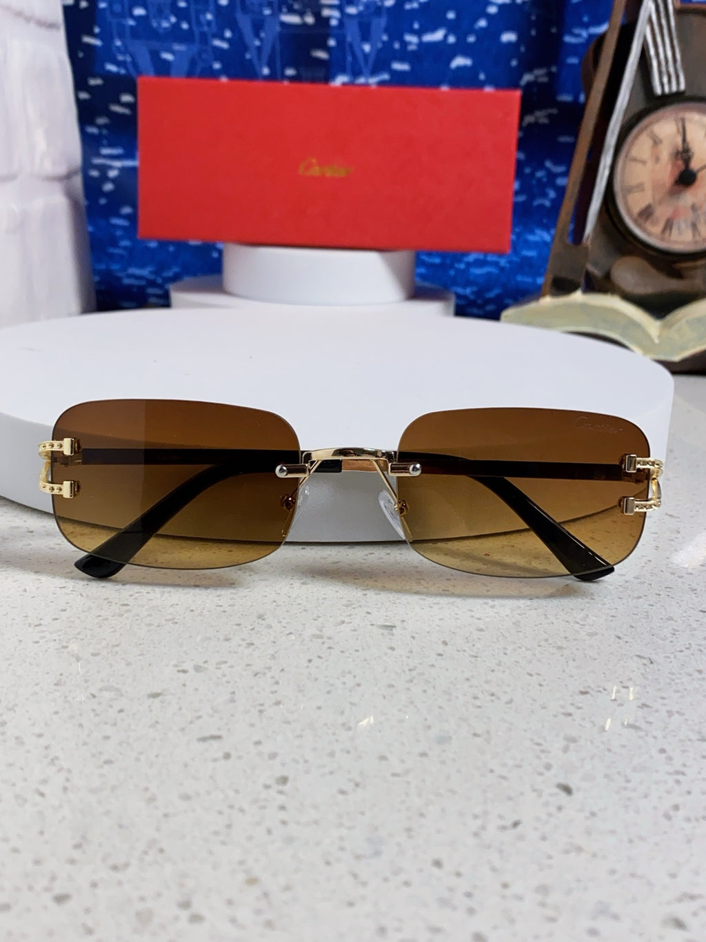 Cartier Lightweight Rimless Brown Lens Sunglasses for Men & Women - 449480 - detail image 9