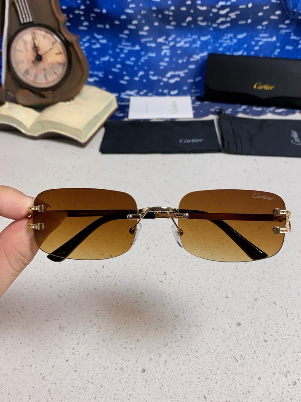 Cartier Lightweight Rimless Brown Lens Sunglasses for Men & Women - 449480 - detail image 4