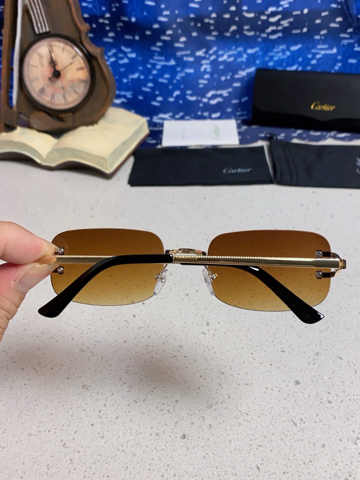Cartier Lightweight Rimless Brown Lens Sunglasses for Men & Women - 449480 - detail image 5