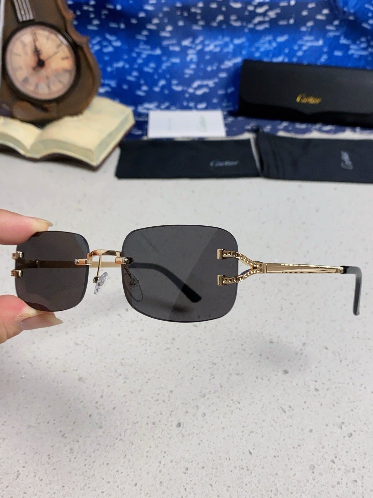 Cartier Lightweight Rimless Silver Lens Sunglasses for Men & Women - 449481 - detail image 6