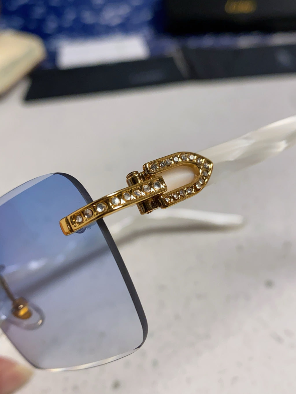 Cartier Lightweight Rimless Blue Lens Sunglasses for Men & Women - 449484 - detail image 7