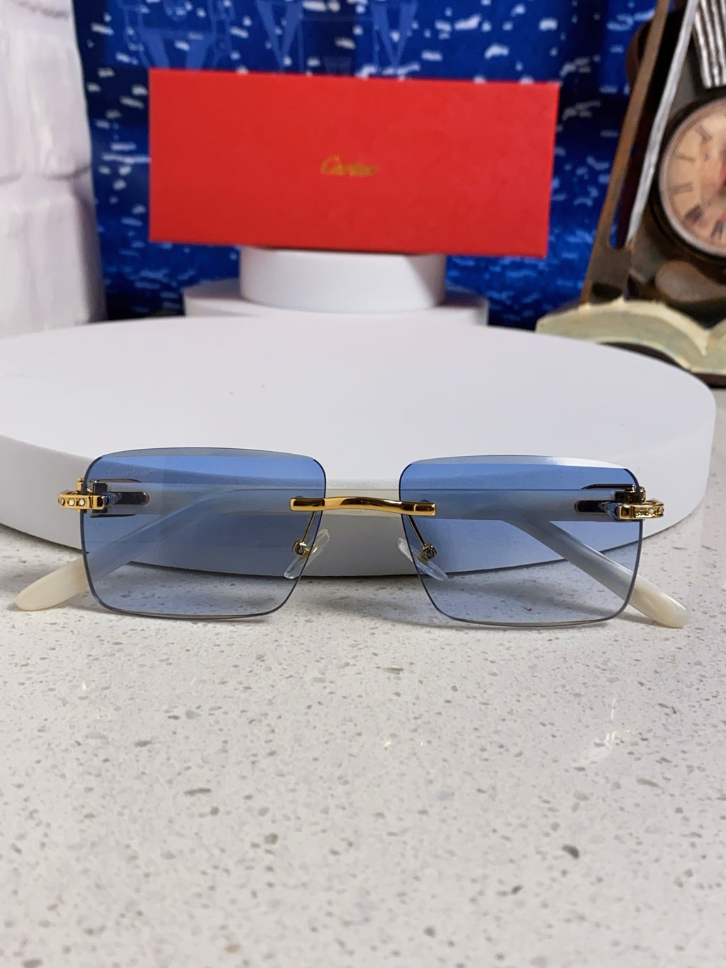 Cartier Lightweight Rimless Blue Lens Sunglasses for Men & Women - 449484 - detail image 9