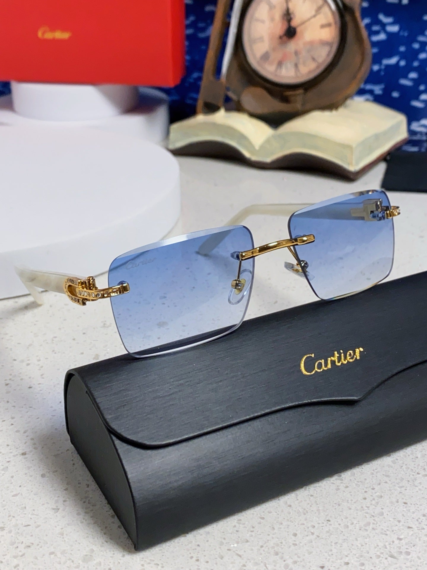 Cartier Lightweight Rimless Blue Lens Sunglasses for Men & Women - 449484 - detail image 10