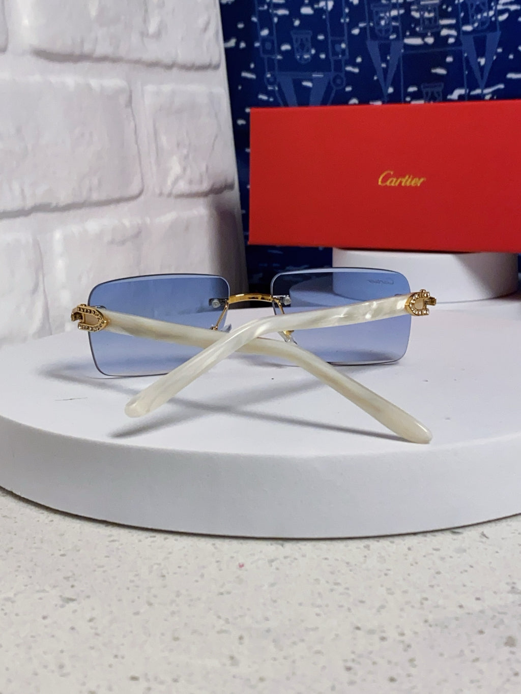 Cartier Lightweight Rimless Blue Lens Sunglasses for Men & Women - 449484 - detail image 3