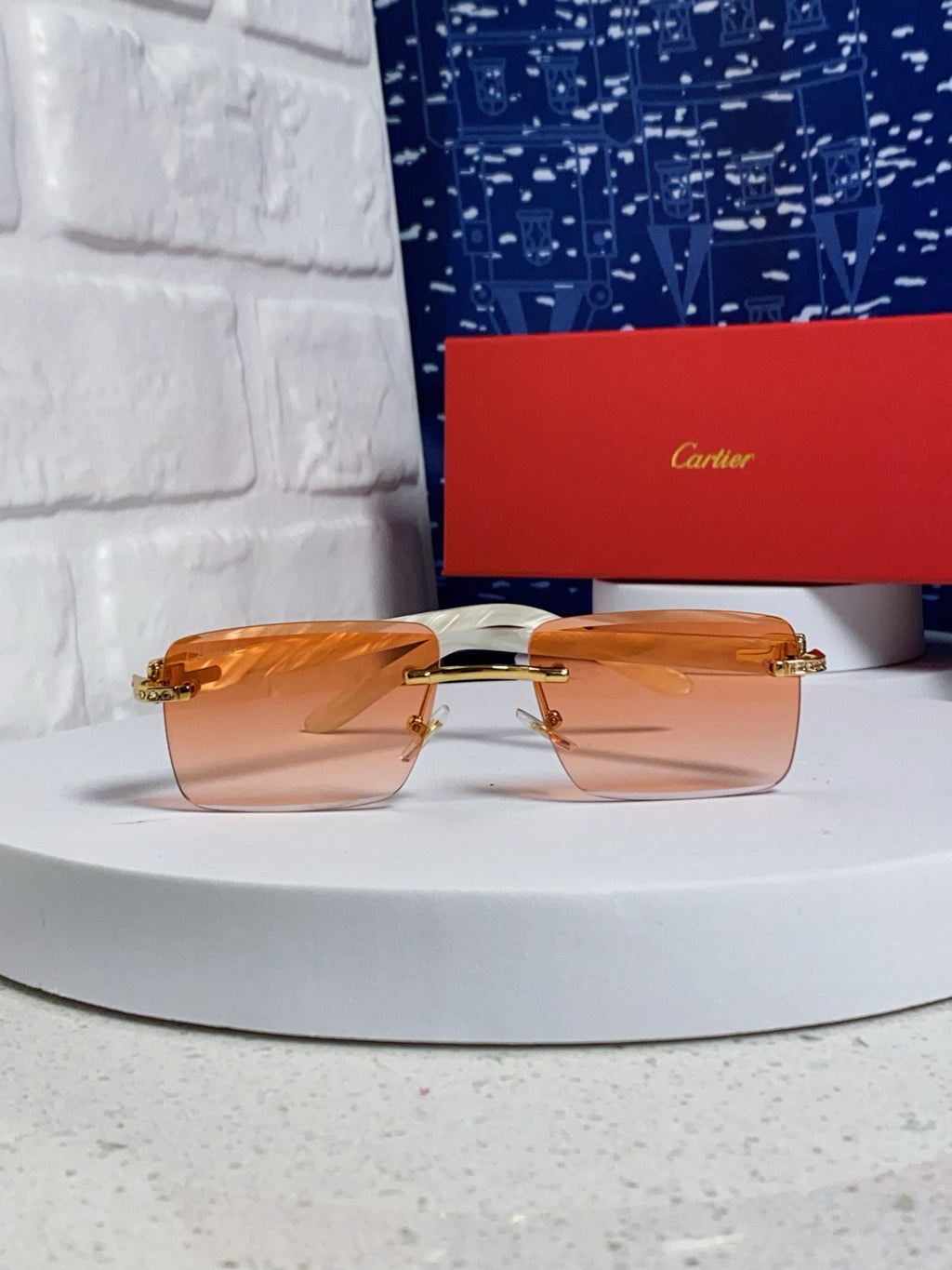 Cartier Lightweight Rimless Orange Lens Sunglasses for Men & Women - 449485 - detail image 2