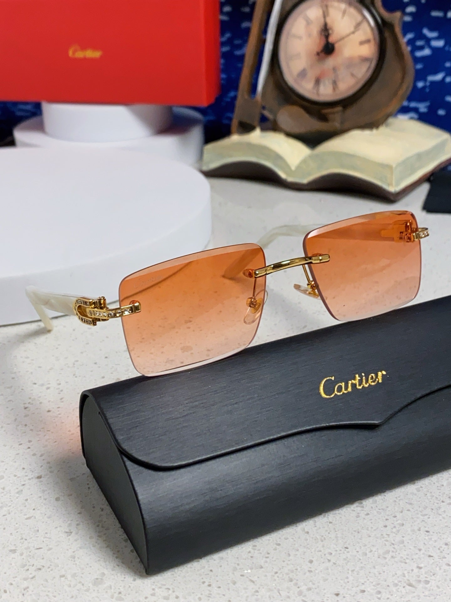 Cartier Lightweight Rimless Orange Lens Sunglasses for Men & Women - 449485 - detail image 10