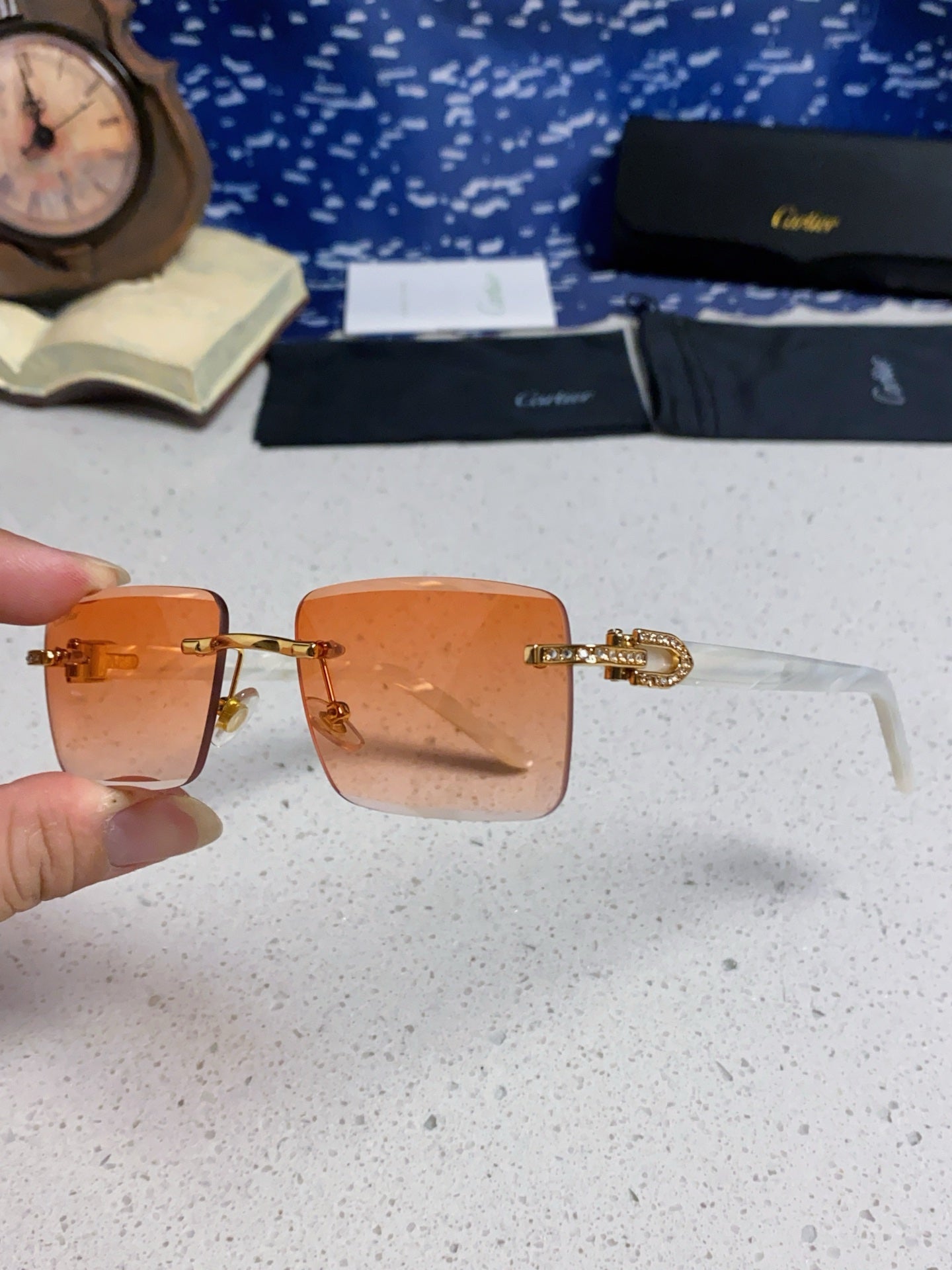 Cartier Lightweight Rimless Orange Lens Sunglasses for Men & Women - 449485 - detail image 6