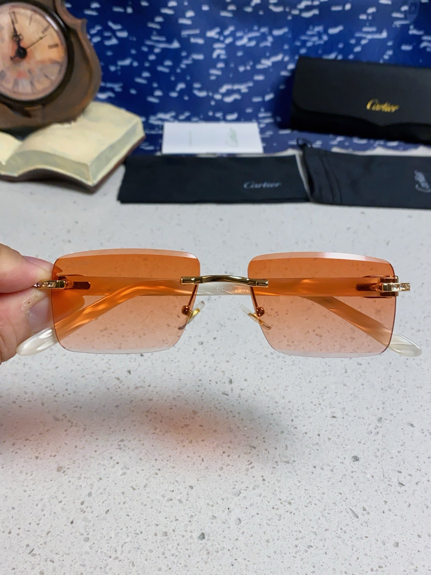 Cartier Lightweight Rimless Orange Lens Sunglasses for Men & Women - 449485 - detail image 4