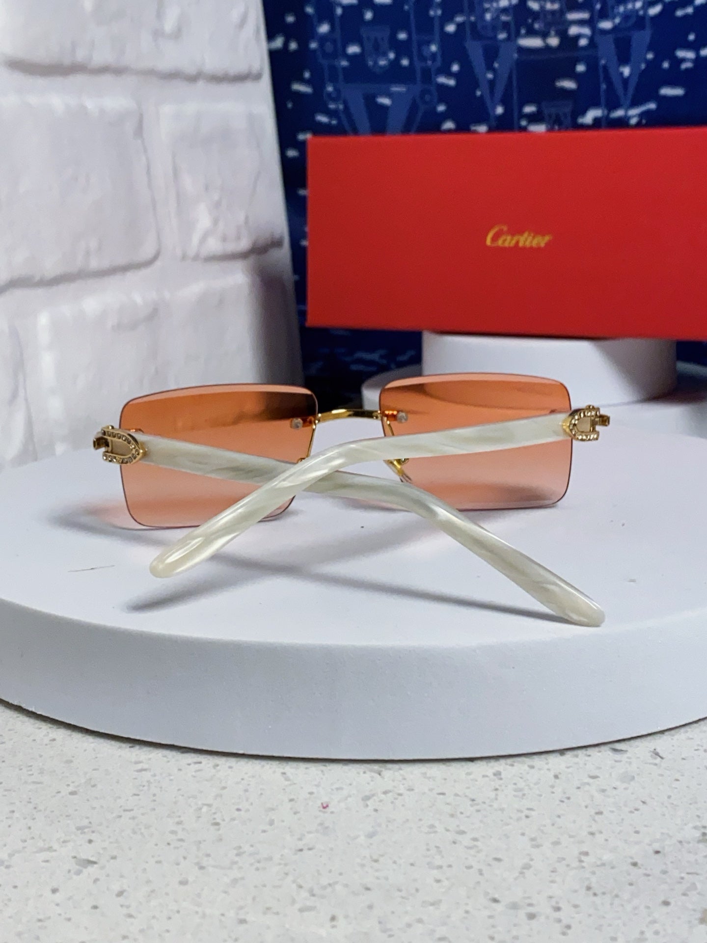 Cartier Lightweight Rimless Orange Lens Sunglasses for Men & Women - 449485 - detail image 3
