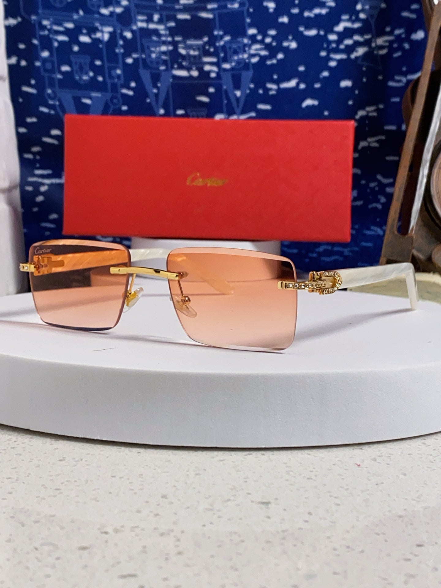 Cartier Lightweight Rimless Orange Lens Sunglasses for Men & Women - 449485